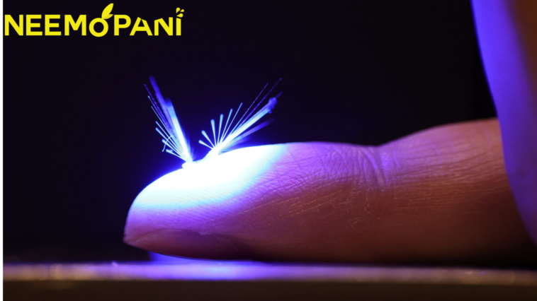 is the first flying robot we've seen composed of soft materials that respond to light. It weighs just 1.2 milligrammes.