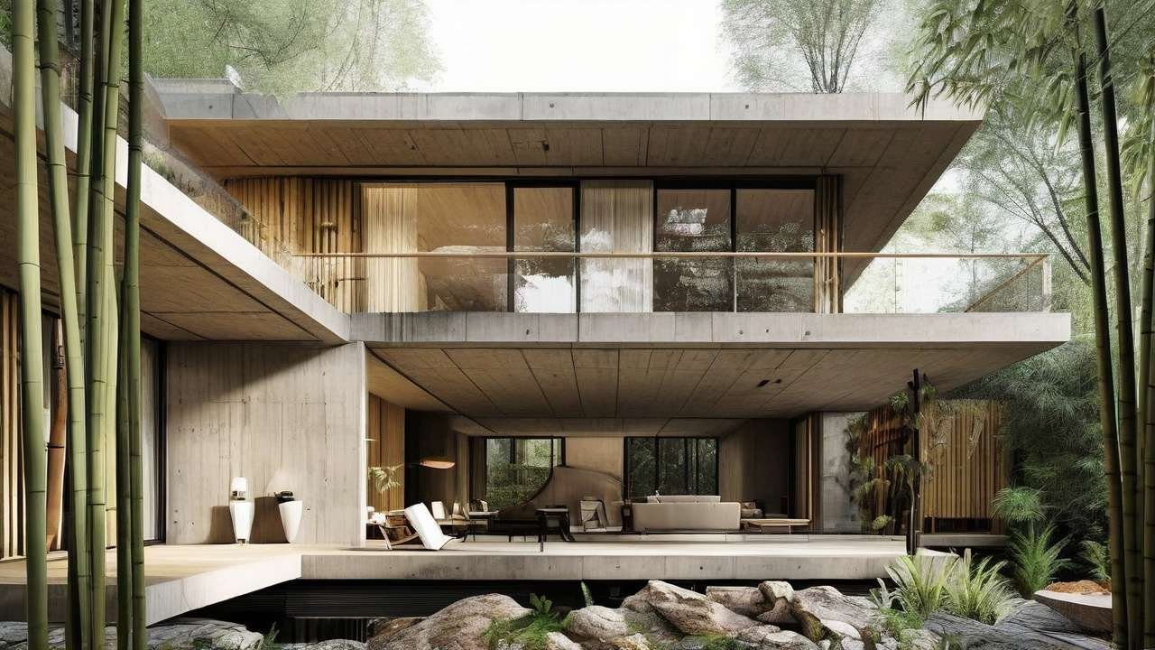concrete and bamboo, local building materials