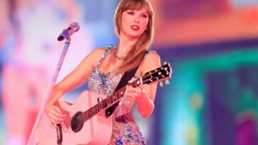 Taylor swift at her concert performing